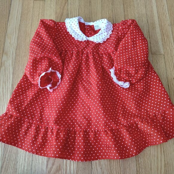 Vintage Baby Dress Red White Hearts Size 24 Months - Picture 3 of 12